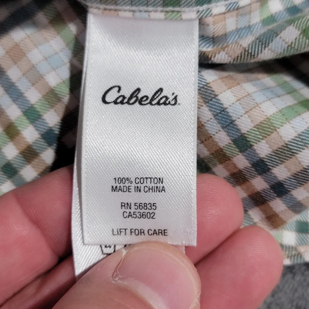Cabelas Shirt Men 3XLT Tall Green Plaid Colorful Wrinkle Free Long Sleeve Pocket